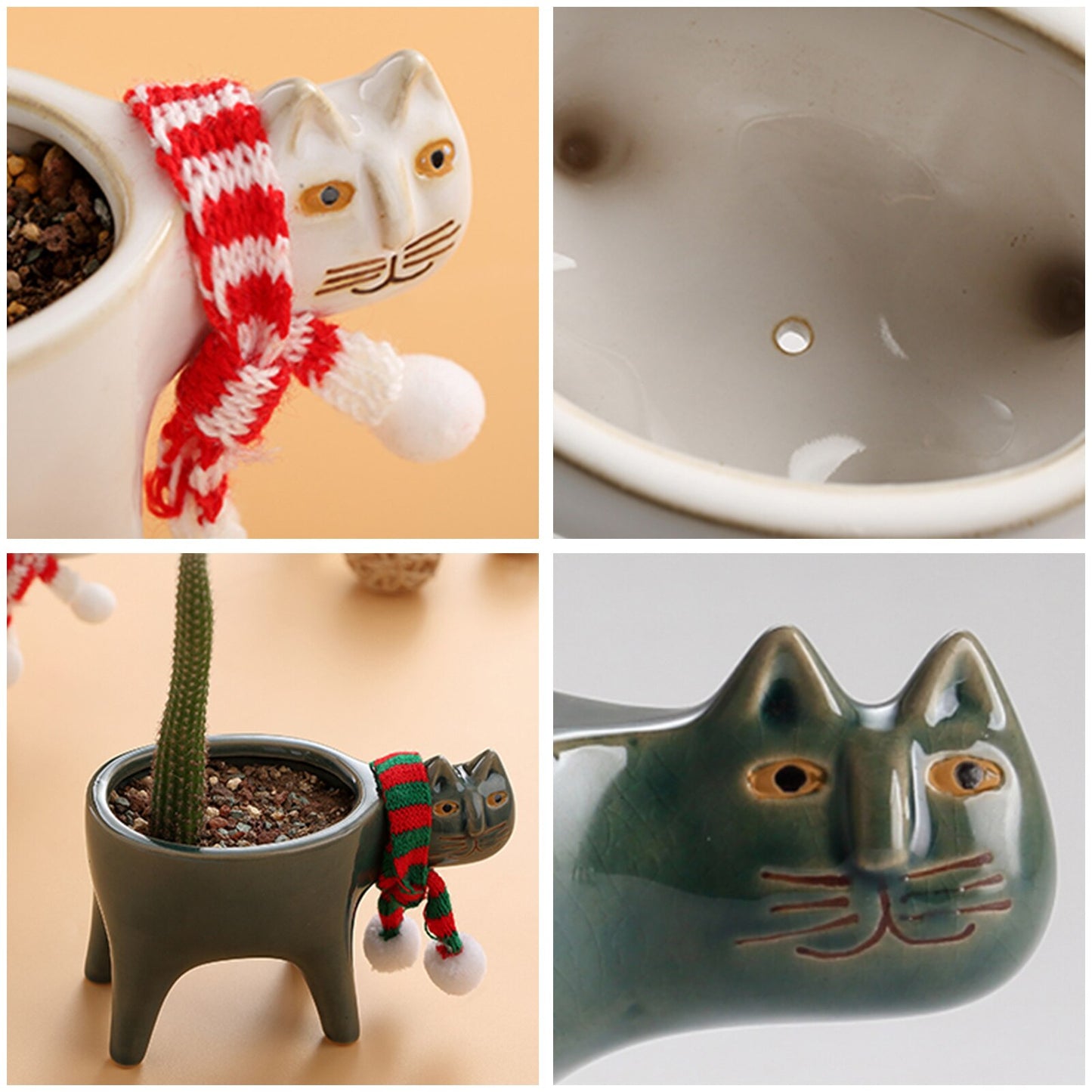Flowerpot Cute Cat Ceramic Flower Pot Cat Succulent Cactus Mini Flower Pot Suitable for Home Office Restaurant Decoration Home Garden Decoration