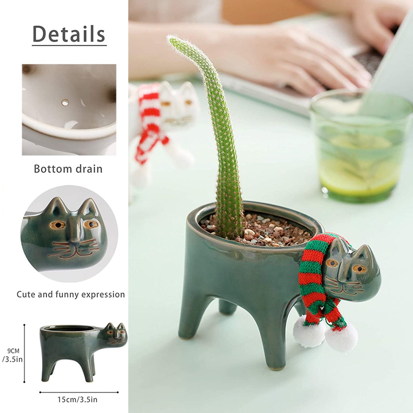 Flowerpot Cute Cat Ceramic Flower Pot Cat Succulent Cactus Mini Flower Pot Suitable for Home Office Restaurant Decoration Home Garden Decoration