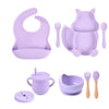 8 PCS Baby Soft Silicone Sucker Bowl Plate Cup Bibs Spoon Fork Sets Non-slip Tableware Children's Feeding Dishes BPA Free