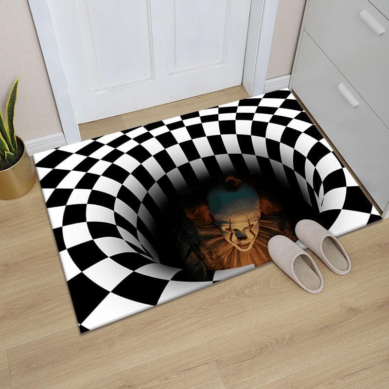 3D Sewer Manhole Cover Horror Home Carpet Clown Trap Visual Living Room Floor Mat 40*60CM Halloween Christmas Decor for Home